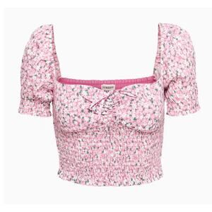 Sunday Best Sinatra Smocked Puff-Sleeve Crop Blouse Top Jam Packed Floral Small